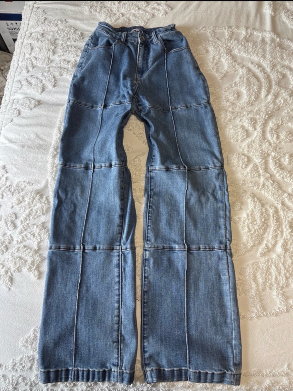 Seamed Patchwork Straight Leg Jeans